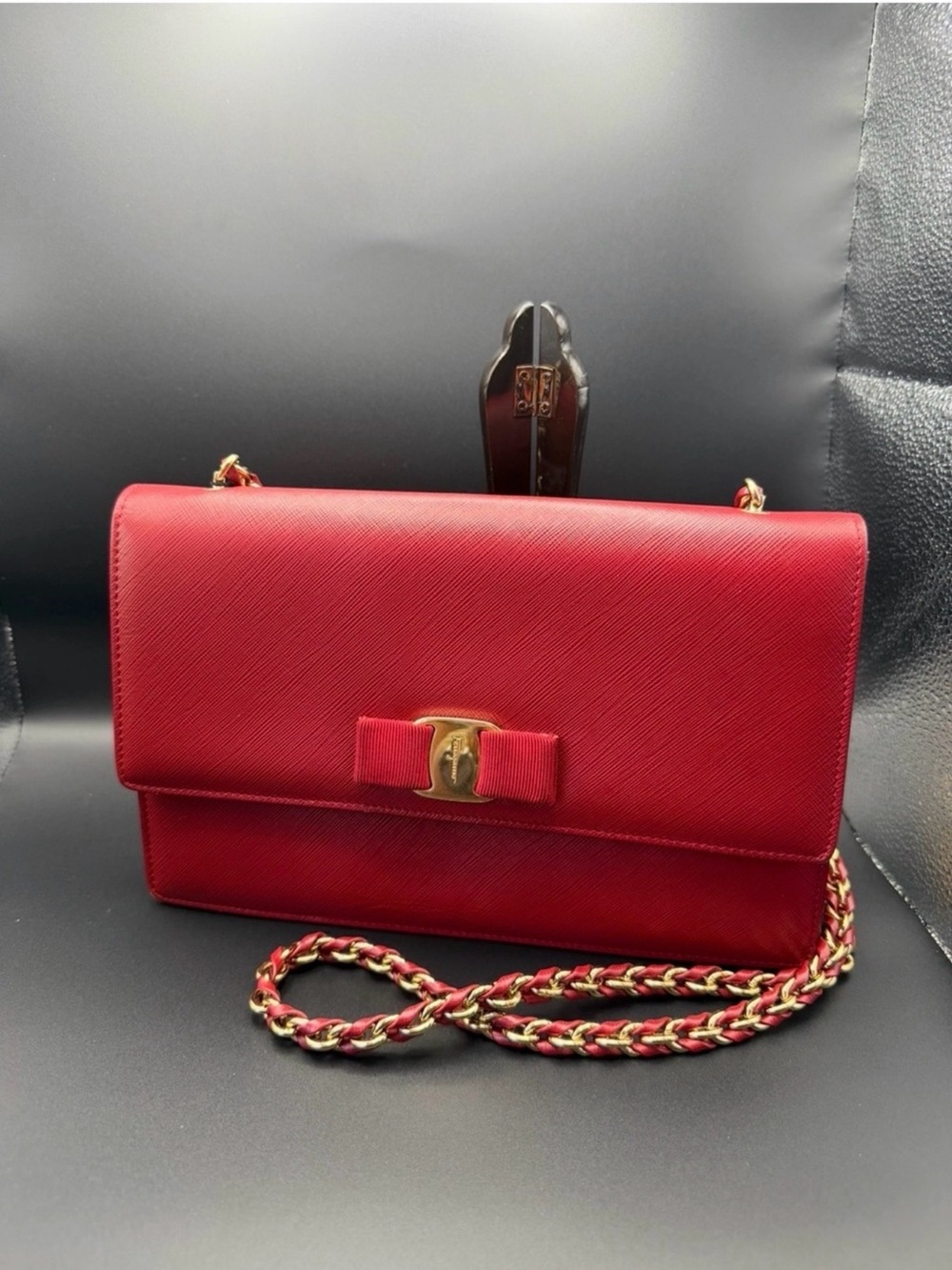 Salvatore Ferragamo Red Saffiano Leather Crossbody with Vara Bow